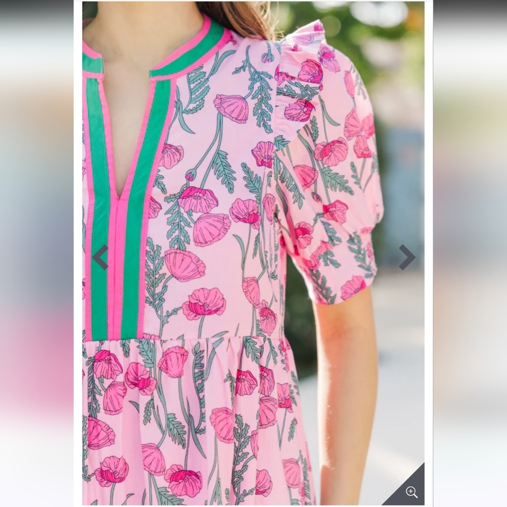 entro Pink Floral Maxi Dress with Green Stripe Accents - Picture 5 of 7